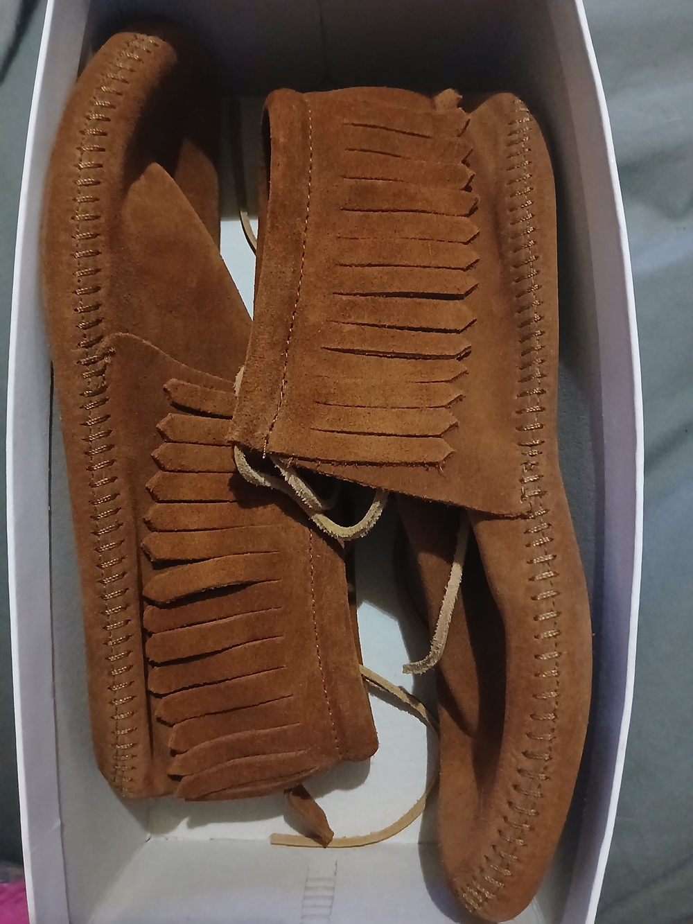 Minnetonka Brown Suede Fringe Moccasin Shoes